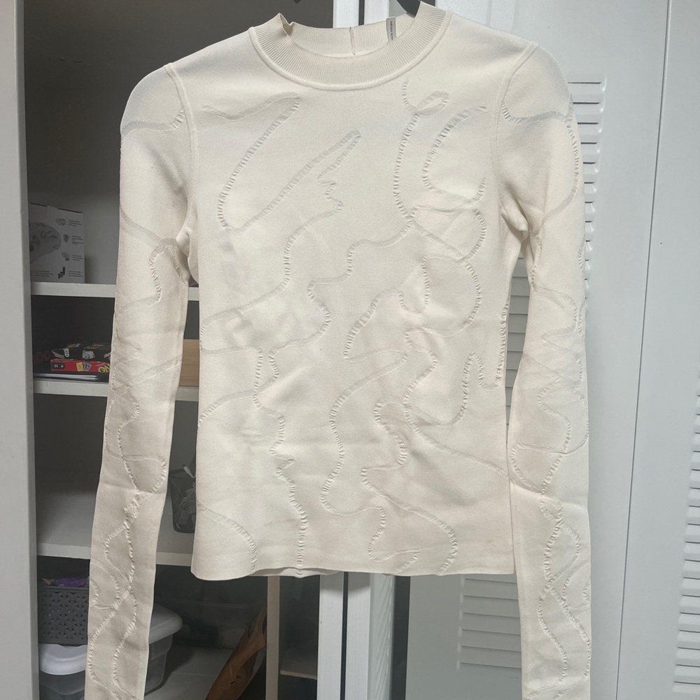 Helmut Lang Crème Jacquard Knit Long Sleeve Top